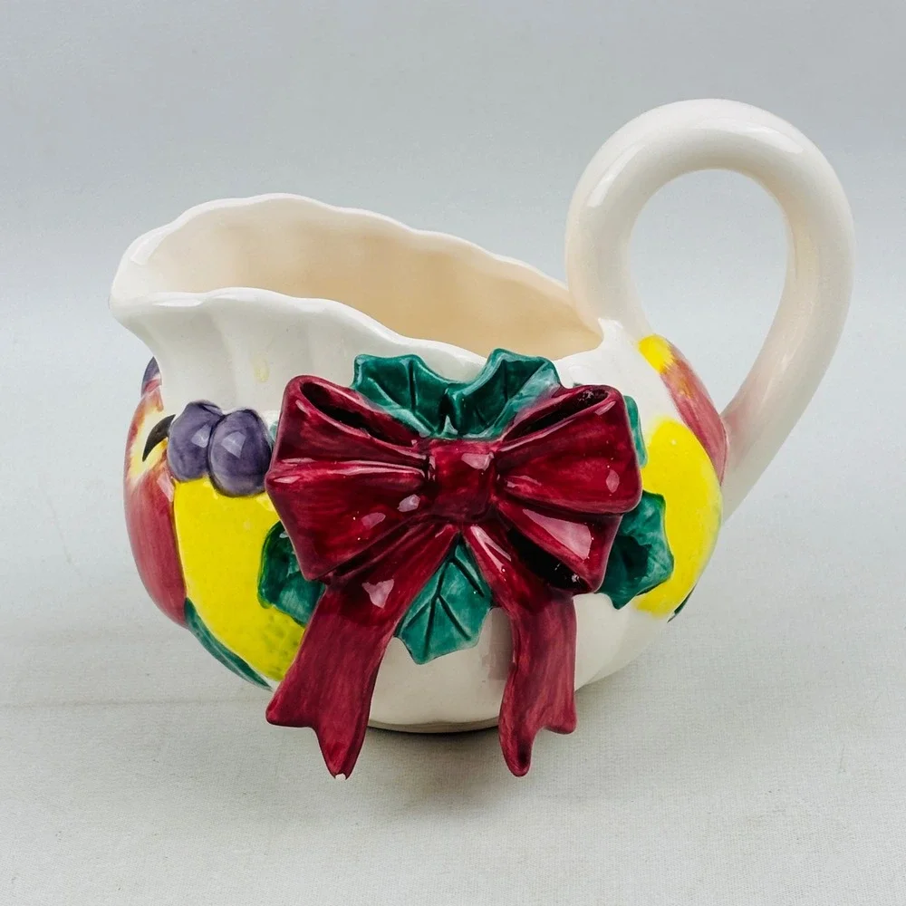 Fitz and Floyd Della Robbia Fruit Bows Creamer Small Serving Pitcher Vintage‎
